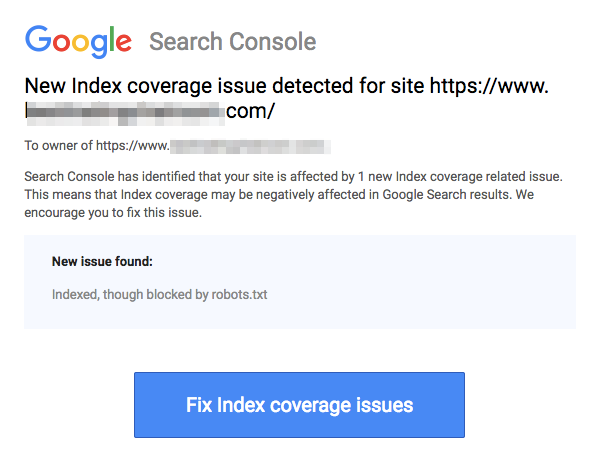 Cobertura de indexação de robôs detectada