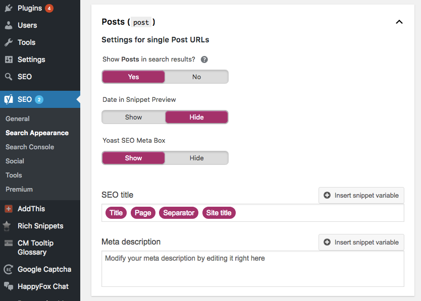 tambahkan deskripsi meta wordpress yoast plugin snippet variabel